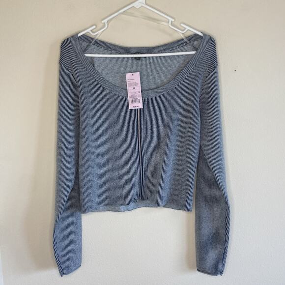 Wild Fable Navy Ribbed Knit Front Full Zip Sweater Shirt Womens Medium NEW NWT - Picture 1 of 8